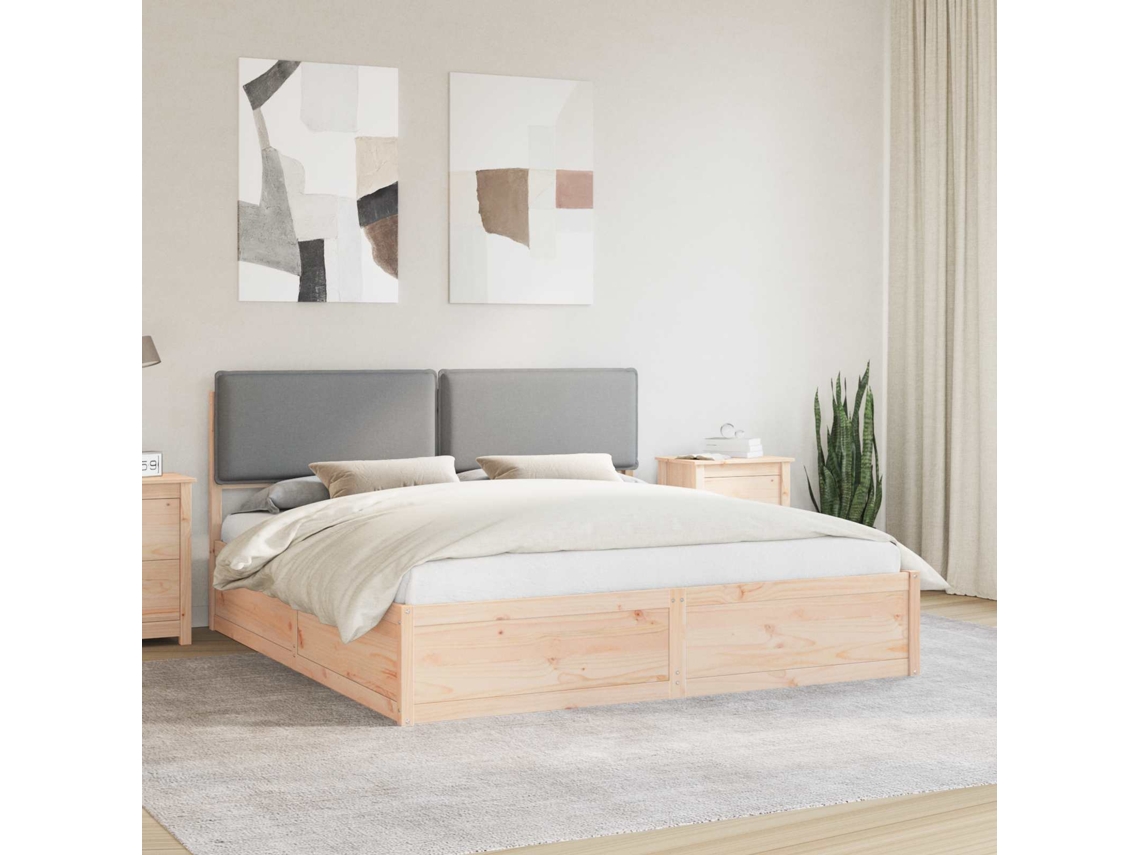 Vidaxl Estrutura de Cama com Cabeceira Estofada Cinzento claro