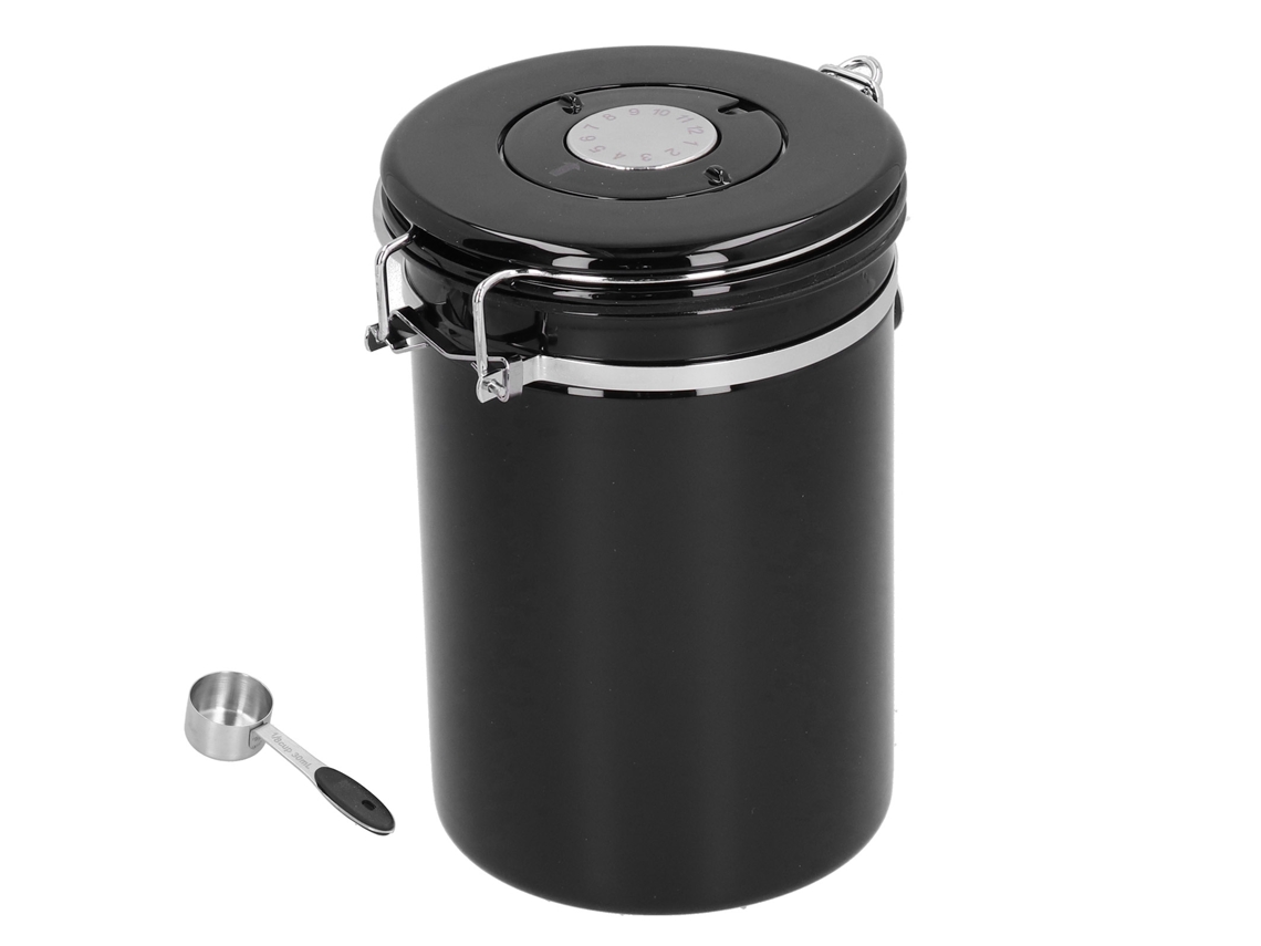 Nova Line recipiente Airtight para Grãos de Café com Válvula de Exaustão Aço Inoxidável 1,8l com Colher