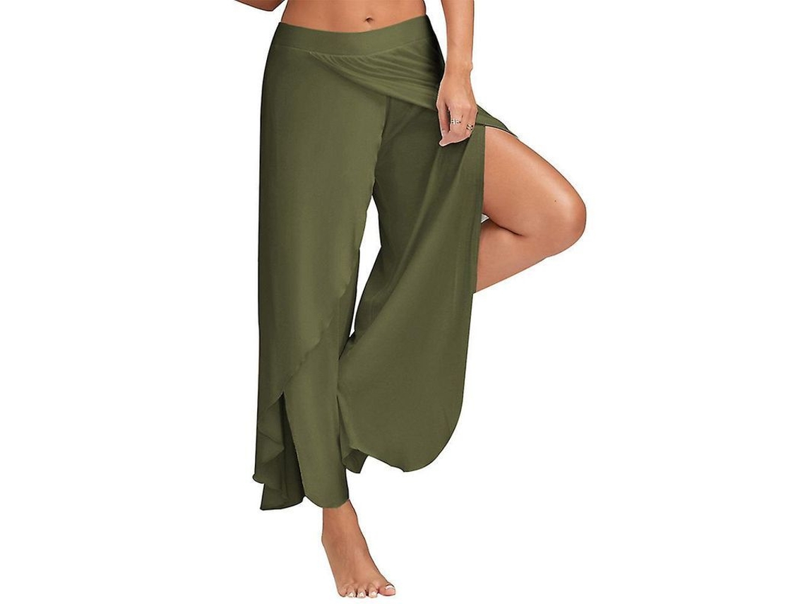2026 pantalones Harem Palazzo para Mulher Plus Size de Yoga Soltos de Perna Larga com Cintura Fluida S Verde Ejército
