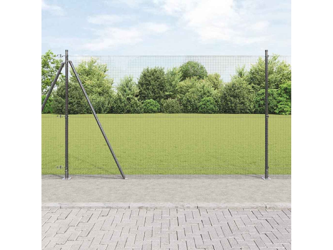 Vidaxl Cerca De Arame Soldado Com Base De Concreto 25 X 1,4 M Cinzento