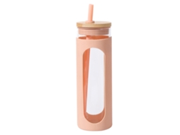 Copo de Vidro 600Ml com Tampa de Bambu e Canudo Garrafa À Prova de Vazamento com Capa de Silicone RNEMITERY