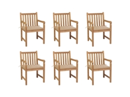 Cadeiras De Jardim C/ Almofadões Beges 6 Pcs Teca Maciça Dkd Home Decor