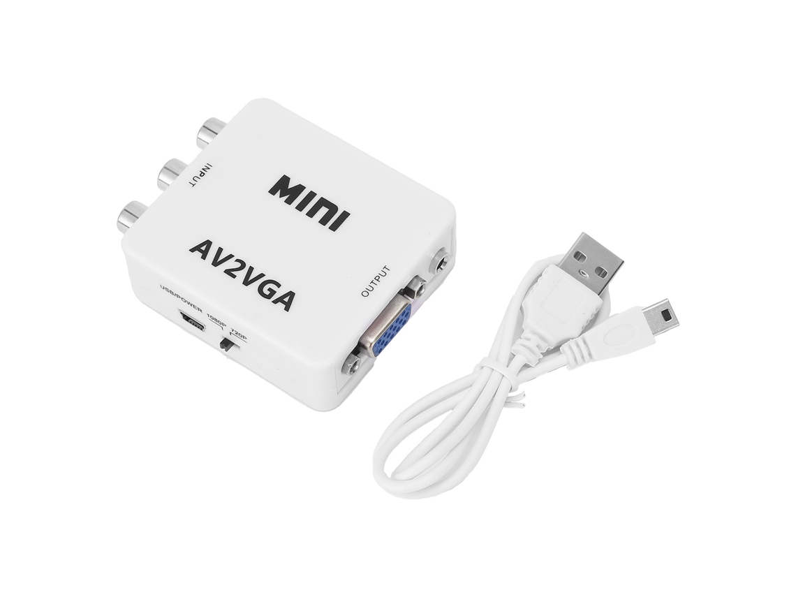 Convertidor de vídeo mini av a vga 1080p plug and play, para computador a tv com cabo de dados | S/MARCA
