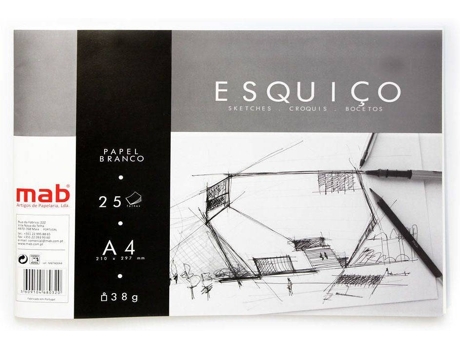 Bloco Papel Esquiço, A4,  38 g/m², 25 Folhas, Branco