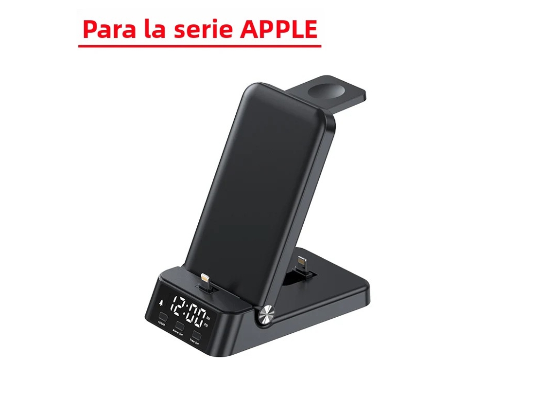 (preto Para Iphone) Carregador Sem Fio Dobrável 4 Em 1 Com Funções De Relógio E Alarme