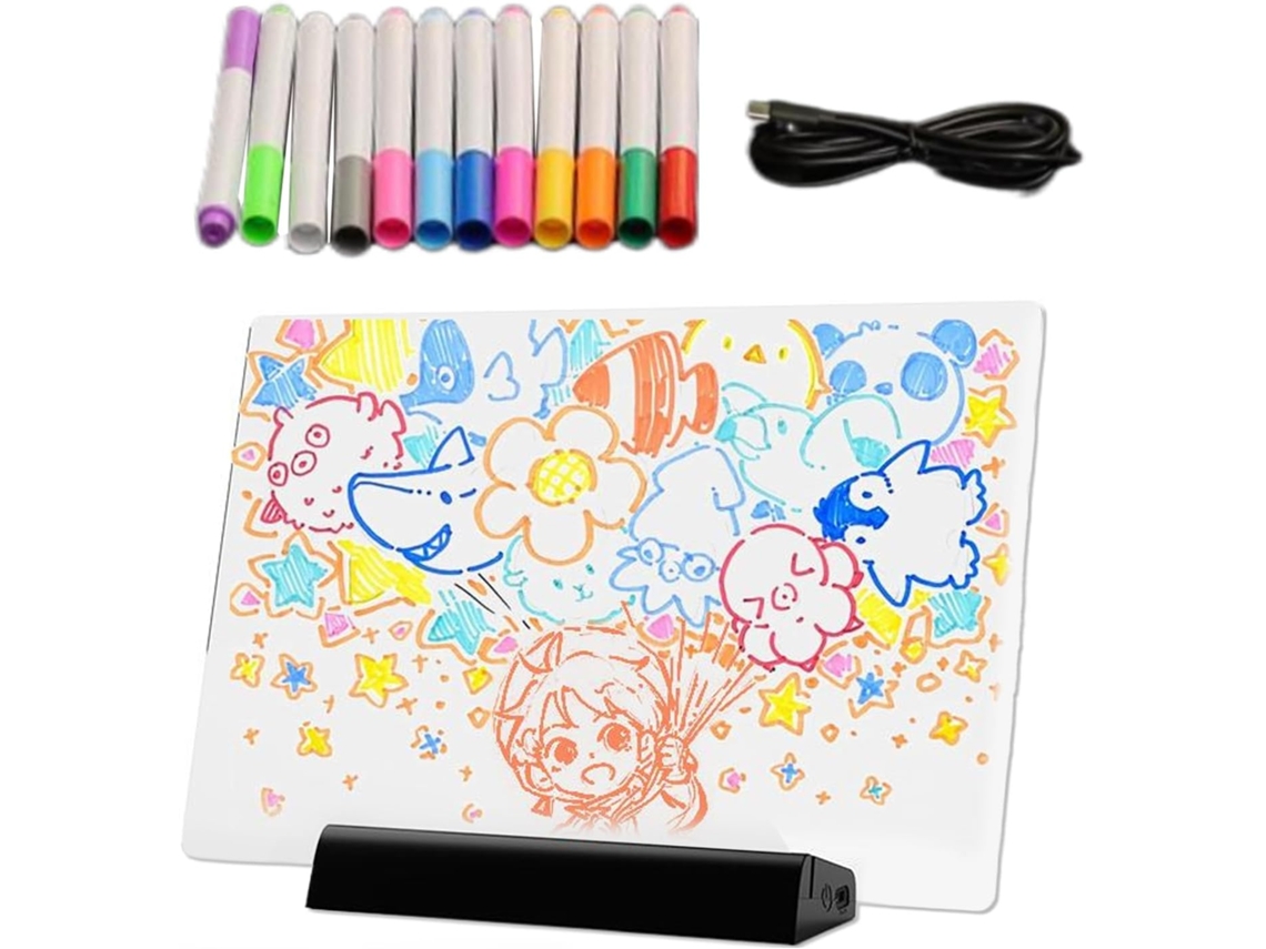 Quadro De Desenho Iluminado, Quadro Branco Portátil Com Caneta De 12 Cores Luz De Leitura Led Pa Vayotoy
