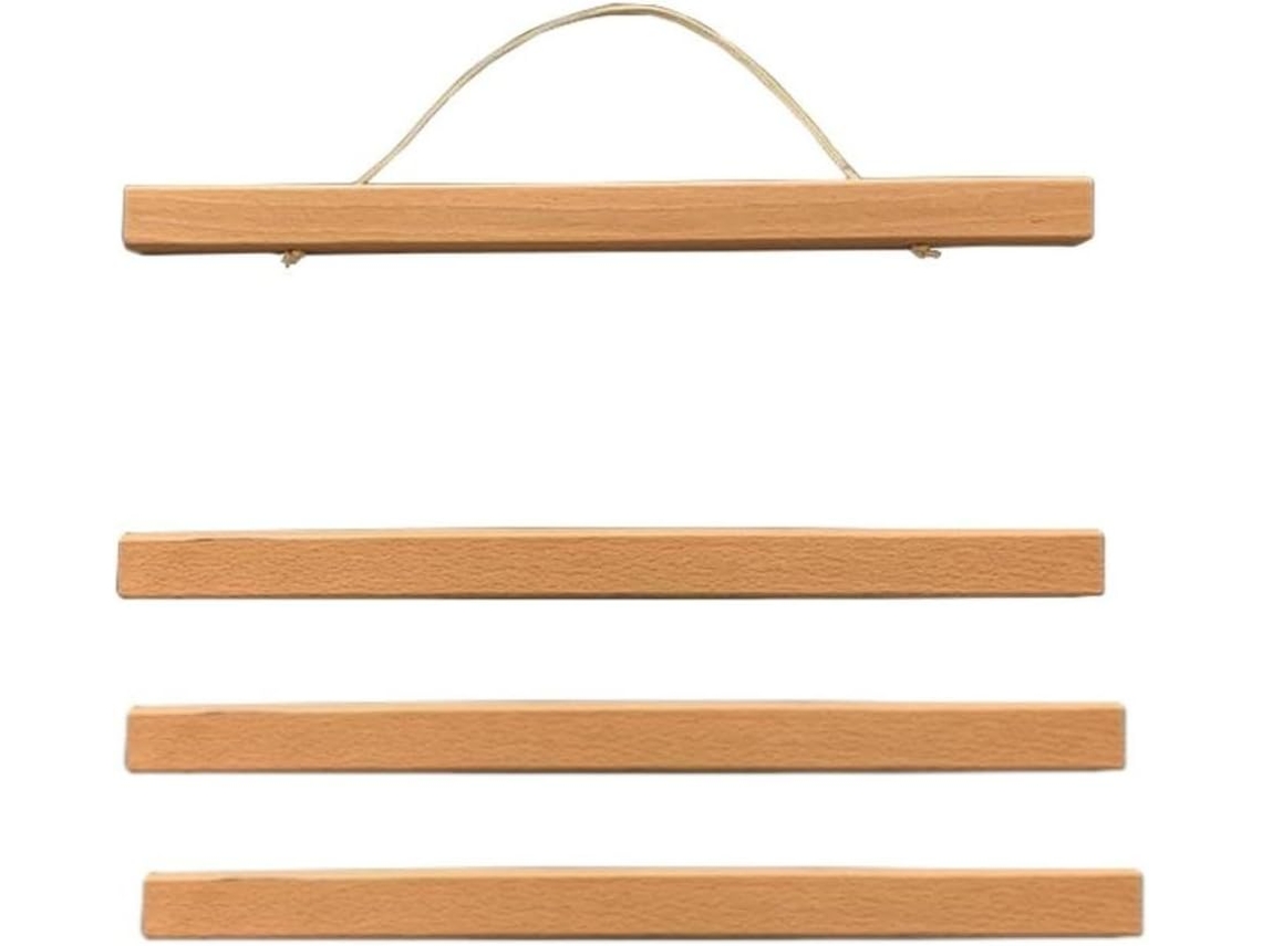 Conjunto De 4 Tiras Madeira Faia Para Pendurar Pôsteres Com Ímã,