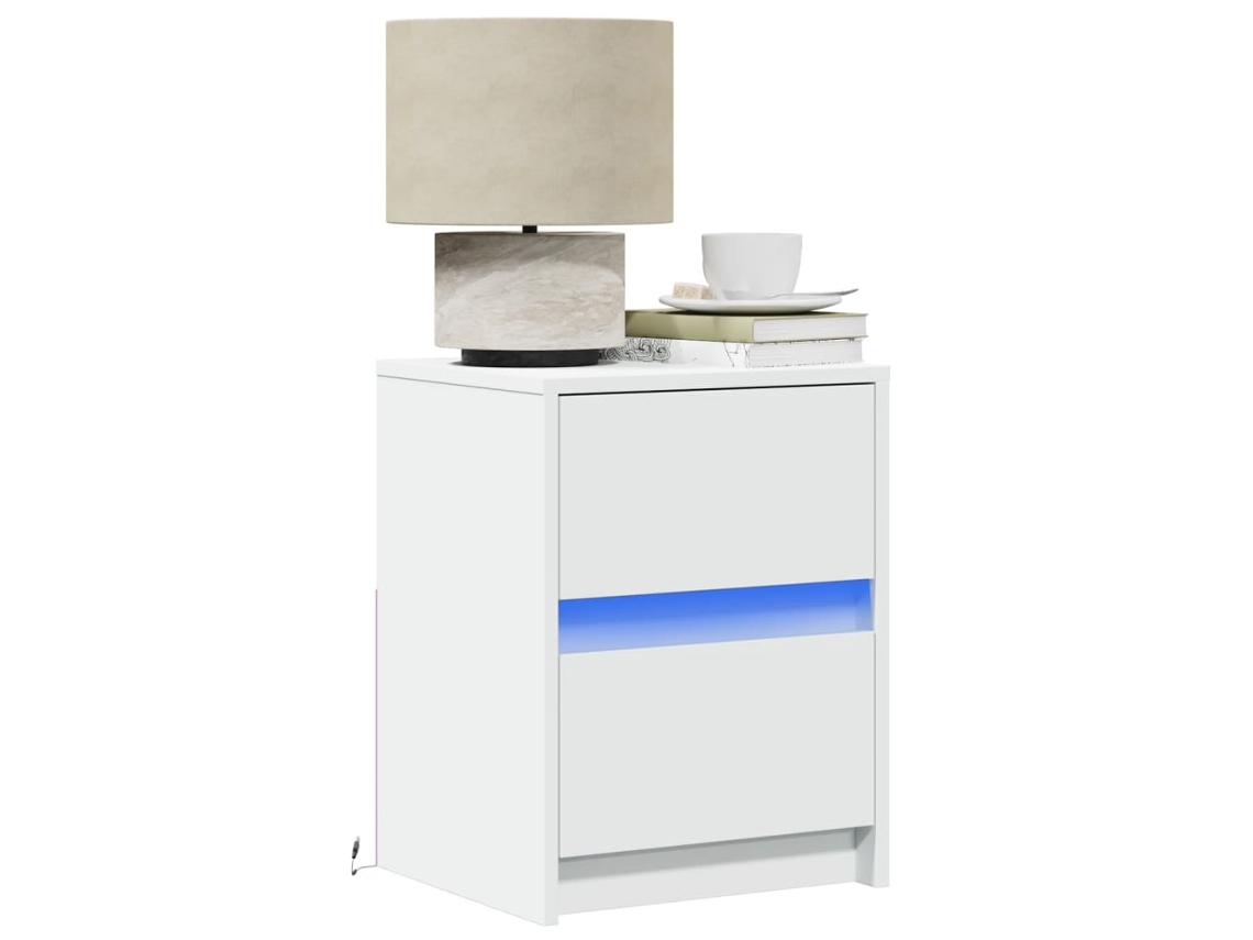 Vidaxl Mesa De Cabeceira Com Luzes Led Derivados De Madeira Branco