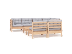 Conjunto de 8 Garden Lounge com Almofadões Cinza Pinho Maciço MAISON EXCLUSIVE