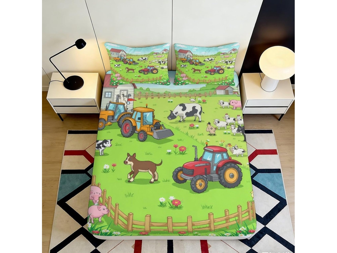 Conjunto de Cama com Estampa 3d Trator F em Microfibra Fronha 200x25cm