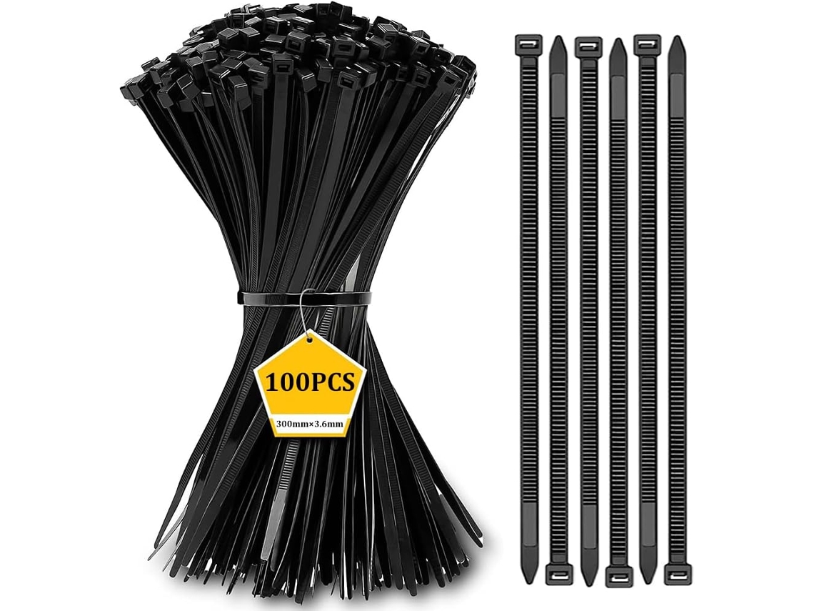 Pacote com 100 Abraçadeiras de Nylon Pretas, 300 Mm × 3,6 Mm | AQUAFORGE