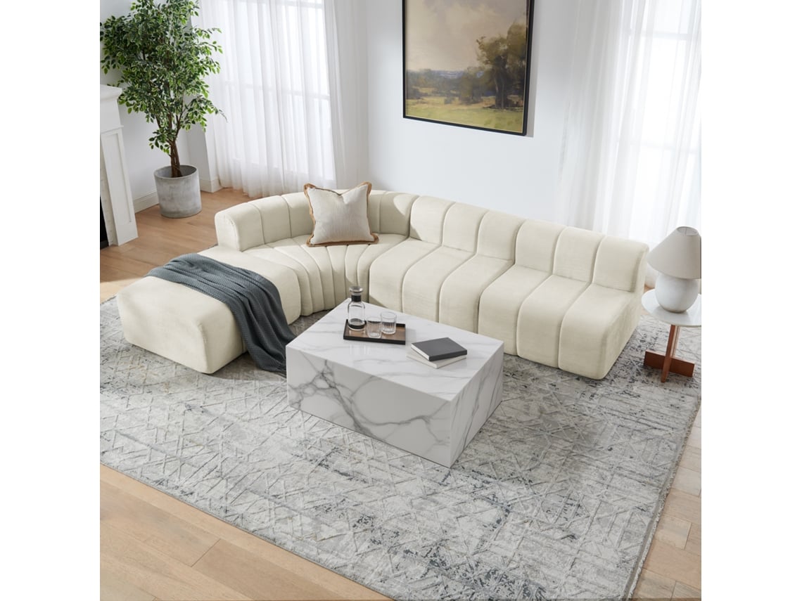 Sofá De Canto Modular De 4 Lugares Com Módulos Combináveis, Assentos Multifuncionais E Design Compacto, Bege