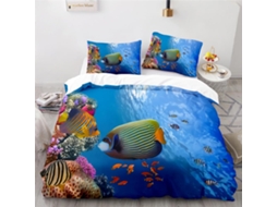 Capa de Edredom com Estampa 3d Animais Marinhos em Algodão Fronha 240x260cm