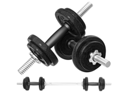 Conjunto MARCA de barra de halteres, 2 em 1, 20 kg, 8 placas aço, empunhaduras antiderrapantes