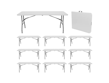 Megapack 10 Mesas Dobráveis ??retangulares Para Catering Brancas 240x74cm Thinia Home
