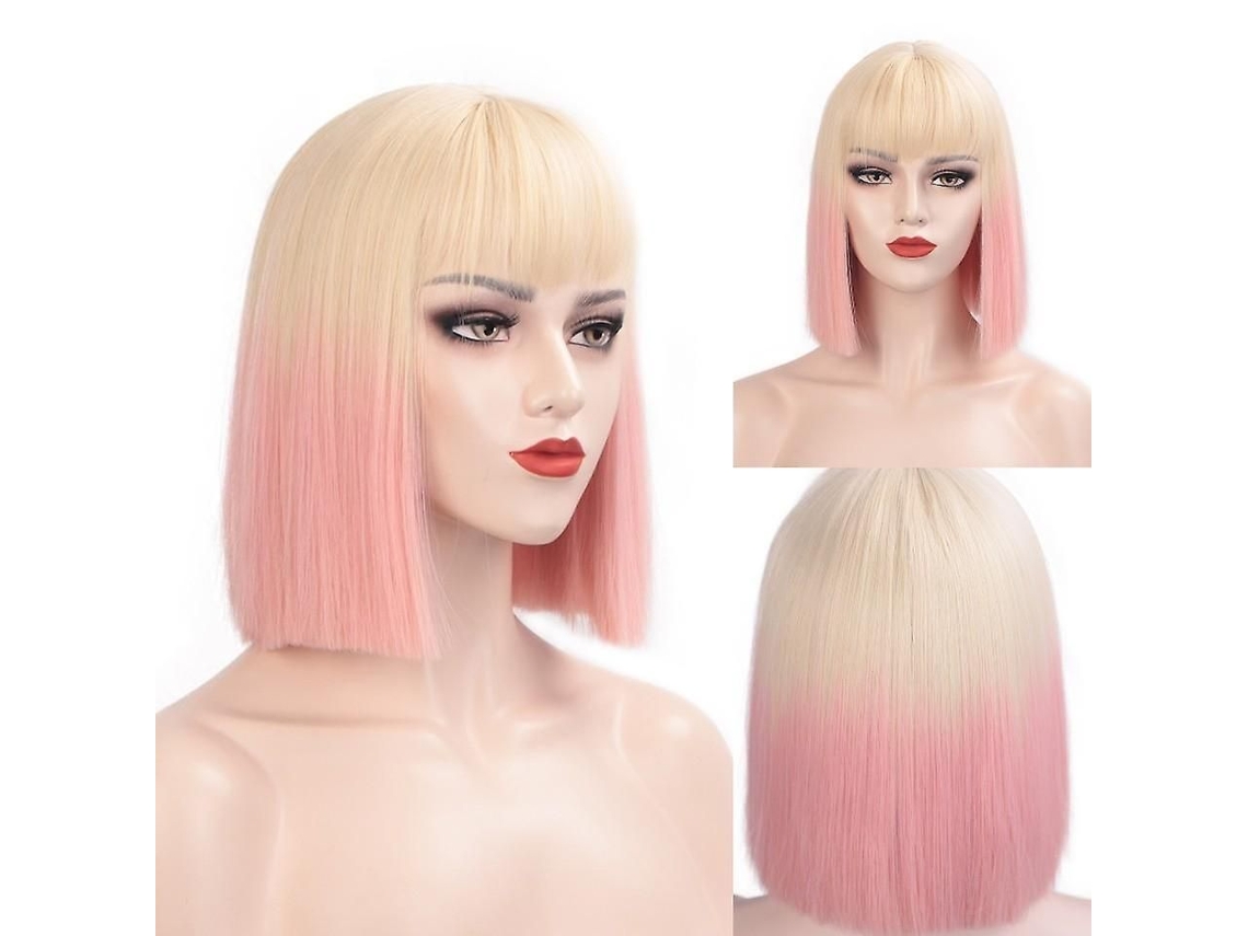 Peruca Bob Curta com Franja para Mulheres Perucas Sintéticas Preto Rosa Roxo Peruca Vermelha Peruca Cosplay TAISHENGDA