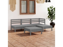 Conjunto 5 Peças Lounge De Jardim Pinho Maciço Cinza Dkd Home Decor