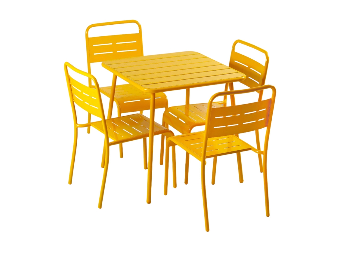 Bergame Mesa de Jardim Quadrado com 70cm e 4 Cadeiras Amarelas CONCEPT U