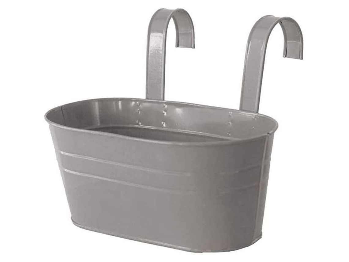 Maceta De Metal Gris Colgante Sin Agujeros De Drenaje, Gancho Desmontable, Decoración De Jardín Y Balcón