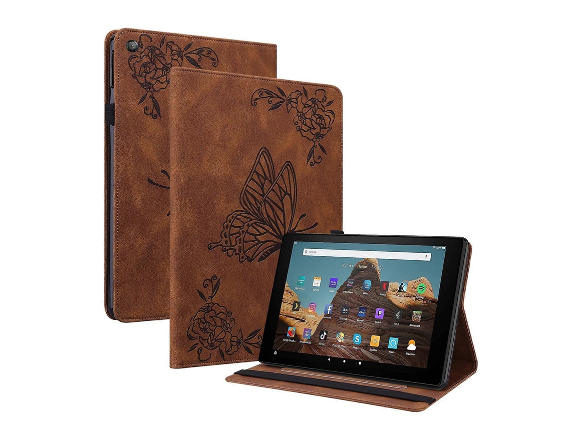 Capa de couro com relevo de borboleta Webake para tablet Amazon Kindle Fire HD 10 (2019/2017)