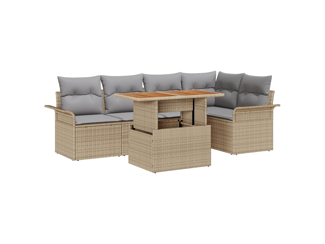 Conjunto 6 Sofá De Jardim Vidaxl Bege Vime Pe (100 X 55 X 73 Cm)