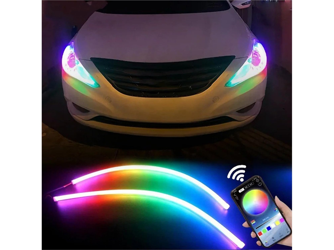 Luzes Diurnas De Led Drl Para Carro, 12v, 2 Peças, Com Controle Por Aplicativo, Faixa Flexível Rgb Symphony Com Efeito