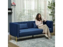 Sofá 3 Lugares Veludo Azul Marinho 194,5x76x76 Cm