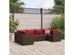 Conjunto 6 Peças Lounge Jardim C/ Almofadões 6 Peças Vime Pe Marrom Dkd Home Decor