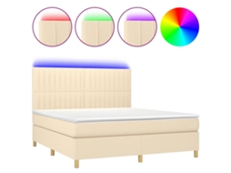 Cama Box Spring com Colchão e Led Tecido Cor Creme MAISON EXCLUSIVE (160x200 cm)