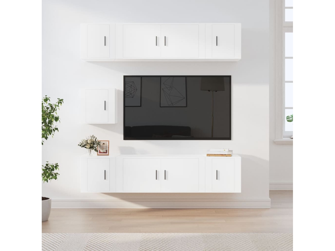 Vidaxl Conjunto Móveis De Tv 7 Pcs Madeira Processada Branco
