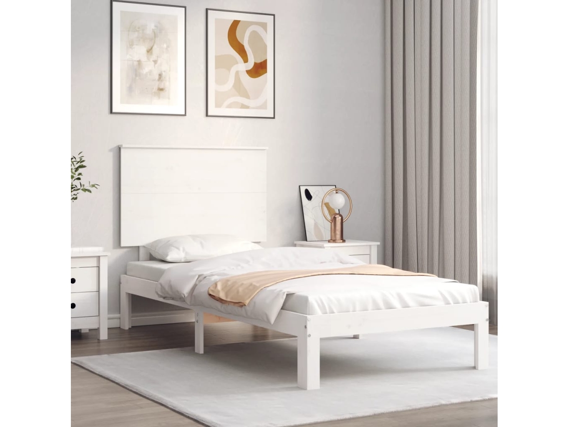 Vidaxl Cama Sem Colchão 100x200 Cm Madeira de Pinho Maciça Branco