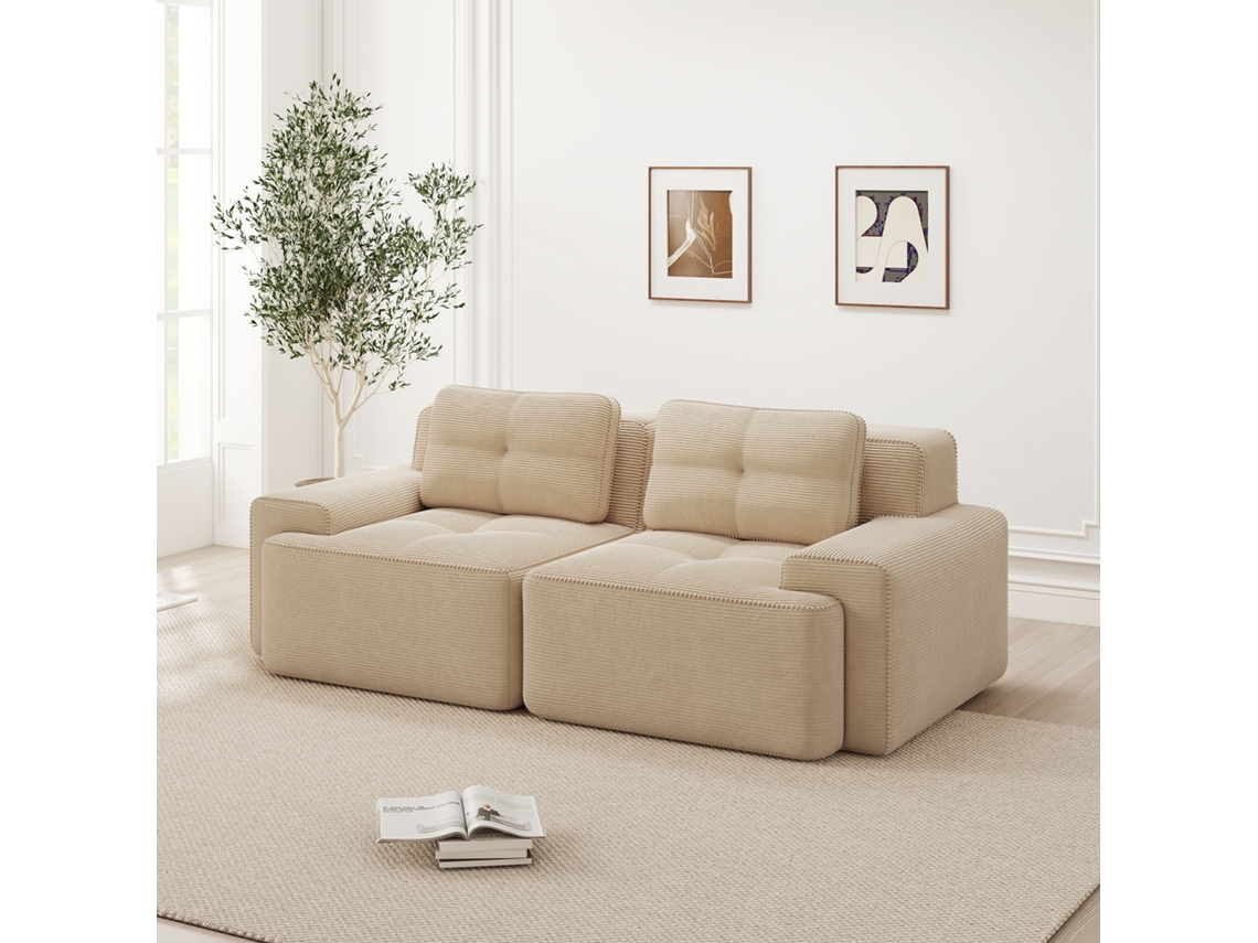 Sofá Modular Cloud Bege, Sem Ossos, L, Com Puff, 2l, Assento Profundo.-kd