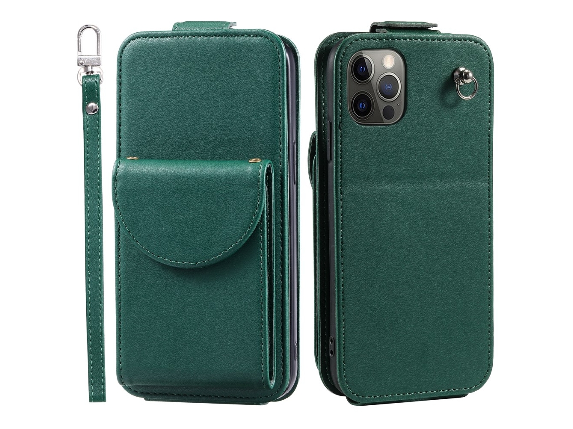 Capa Pega Para Iphone 12 Pele Sintética Com Porta-cartões Verde