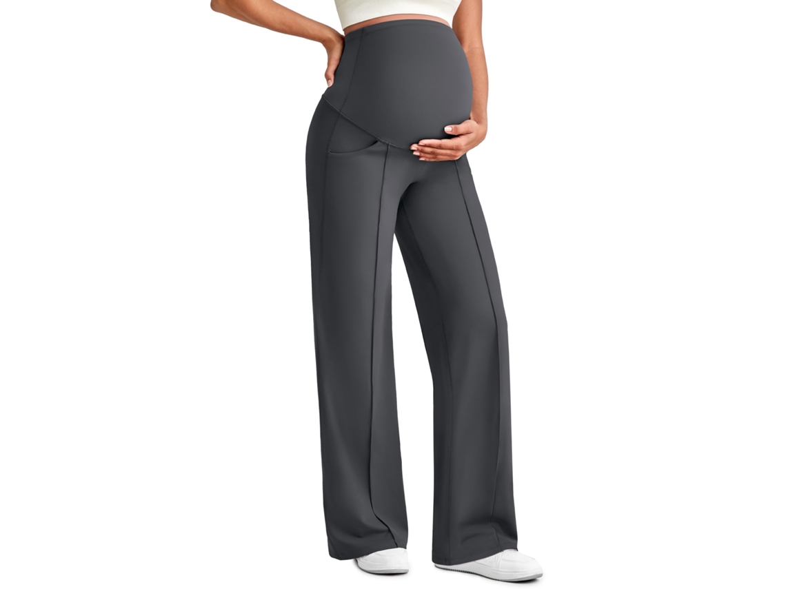 Calça de Ioga para Gestantes com Bolso na Barriga, Calça Elástica para Trabalho/casual, Cinza, S PANOONA