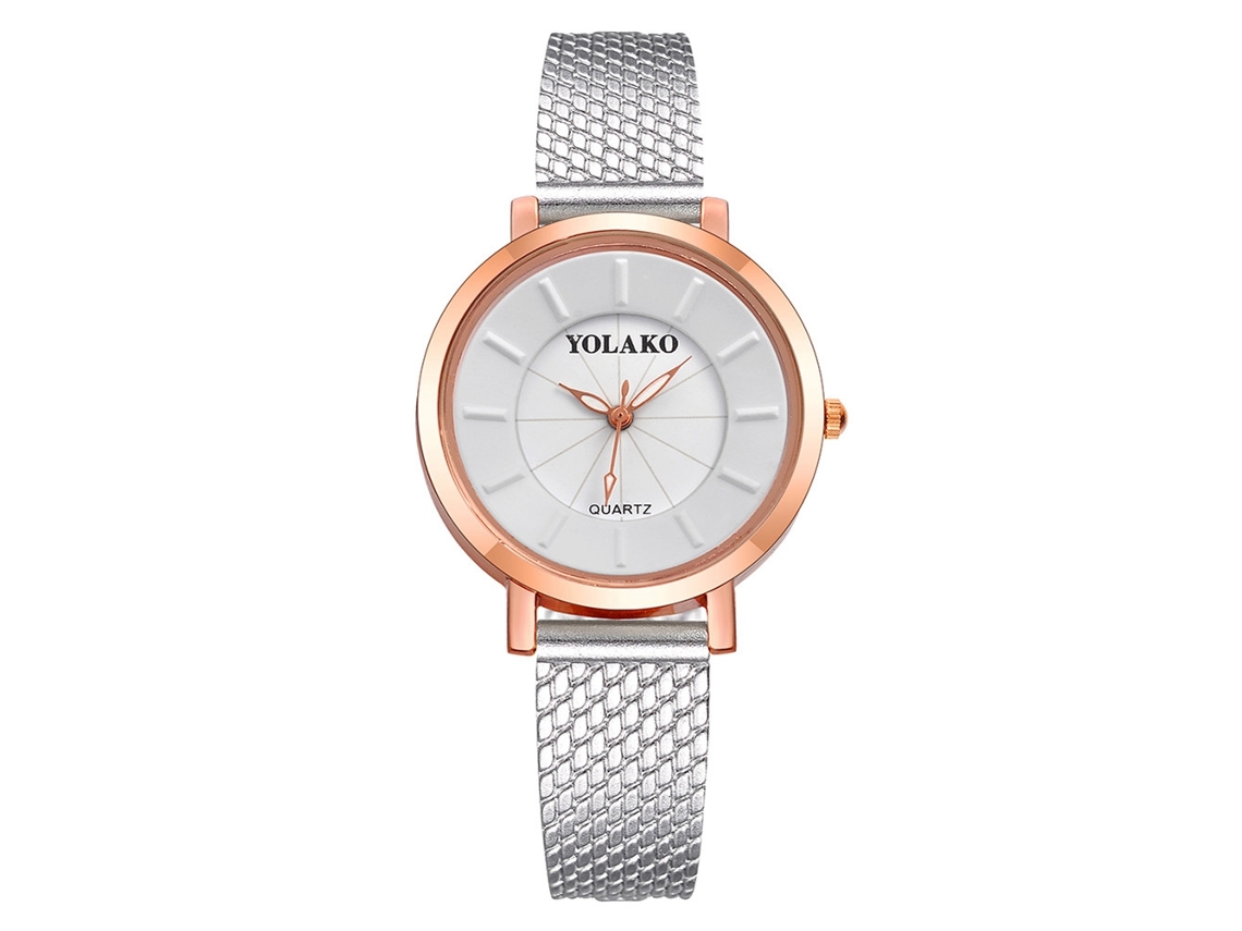 Relógio de Pulso Feminino Casual de Quartzo com Dial Redondo Simples Pulseira de Plástico (prata)
