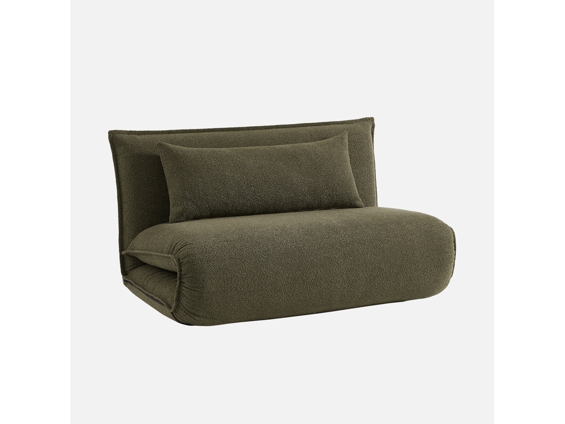 Poltrona Cama Em Tecido Bouclé, 2 Lugares, Verde Caqui
