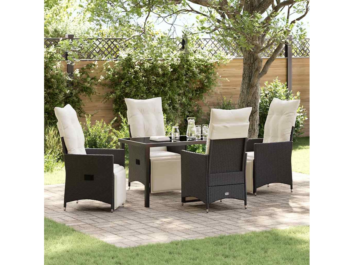Vidaxl Conjunto De Jantar Para Jardim 5 Unid. Preto Vime Pe