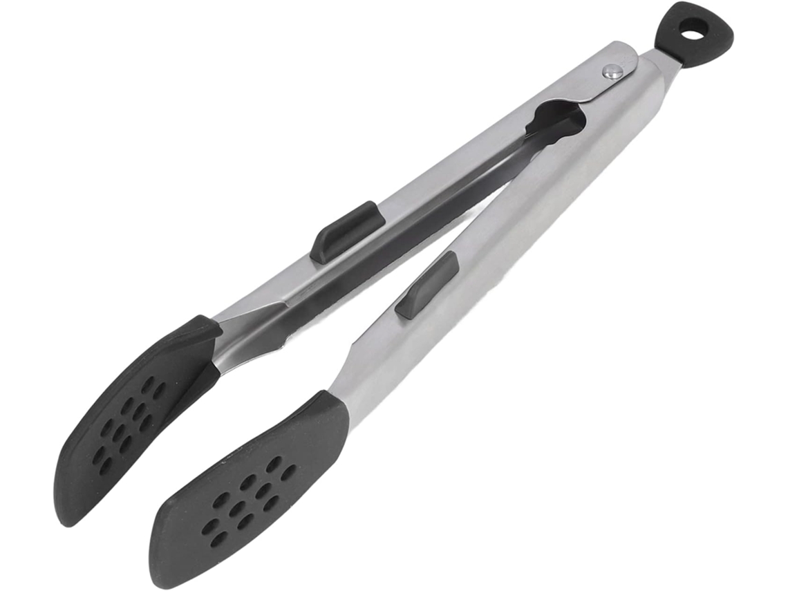 Pinça De Aço Inoxidável 304, Antiderrapante, Para Churrasco, 28cm Preta