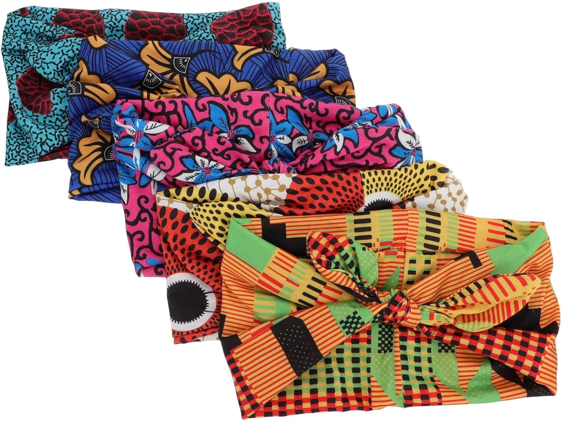 Nuobesty De 5 Faixas De Cabelo Para Maquiagem Em Poliéster Com Nó Elástico, Reutilizáveis, Design Africano