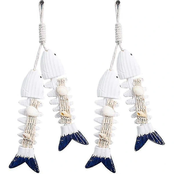 Pingente Decorativo Fofo E Elegante Em Madeira Com Formato De Espinha Peixe Para Cortina, Ideal Para Sala De Estar E Quarto(branco Azul)(2 Peças)