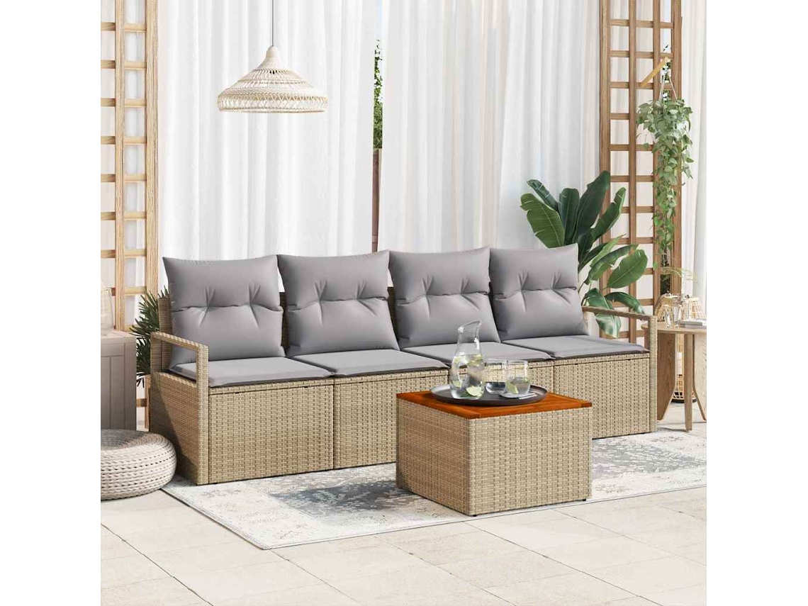 Vidaxl Conjunto De Sofá De Jardim 5 Unid. Bege Vime Pe