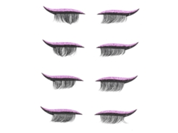 Conjunto de 8 adesivos de cílios postiços roxos reutilizáveis para maquiagem de festa e uso diário.