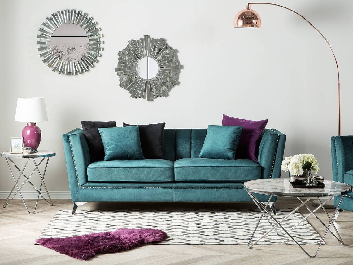 Sofá Gaula (Azul - Veludo - 80x211x77 cm)