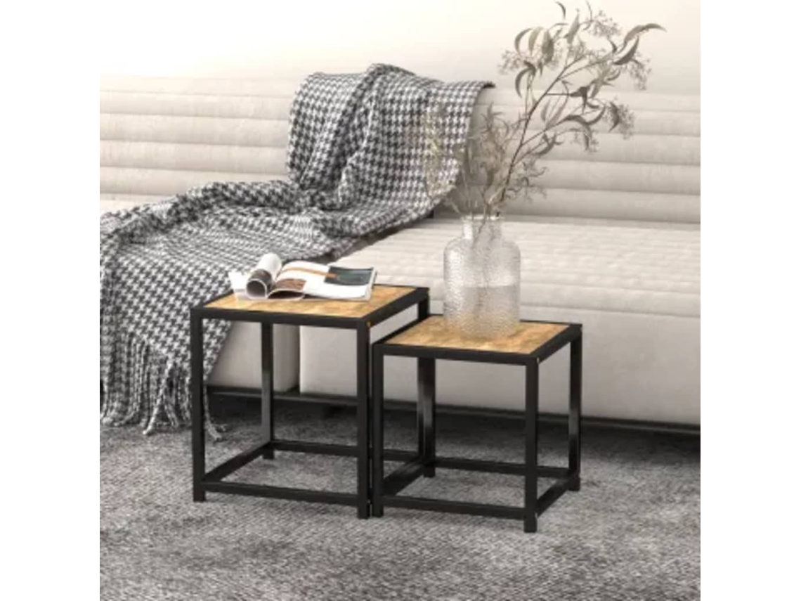 Mesas de Centro Apoio 2 Pcs Mdf Preto e Amarelo