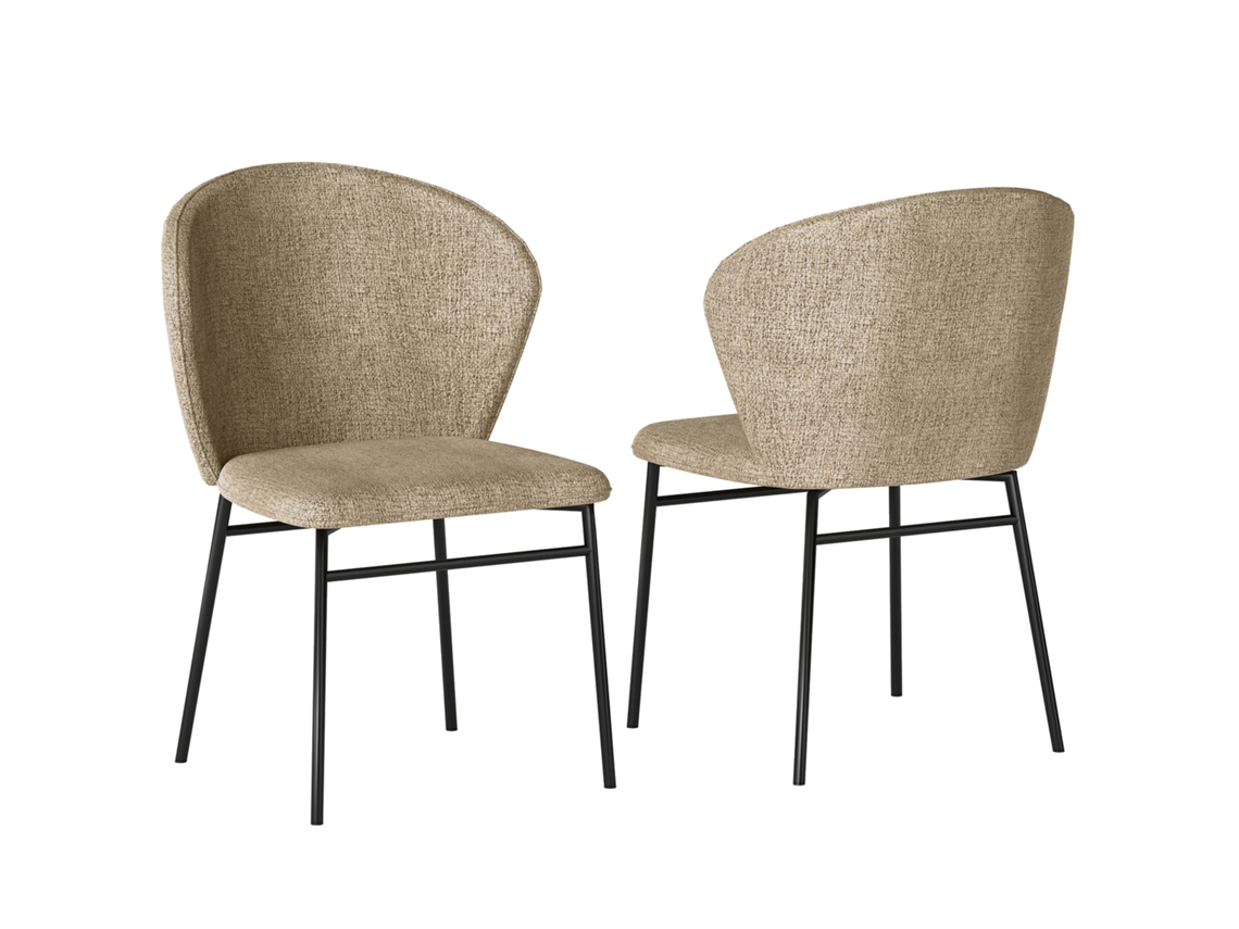 Cjto. 2 Cad. De Jantar C/ Assentos Estofados Em Tecido Com Ap. Linho E Pés De Aço Resistentes, Design Moderno, Marrom Claro