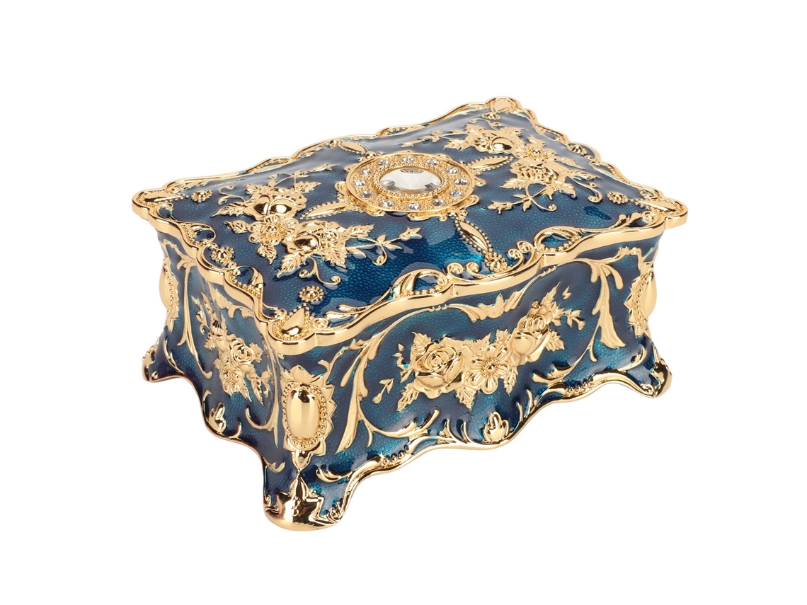 Caixa de Joias Vintage Estilo Europeu Ouro Azul