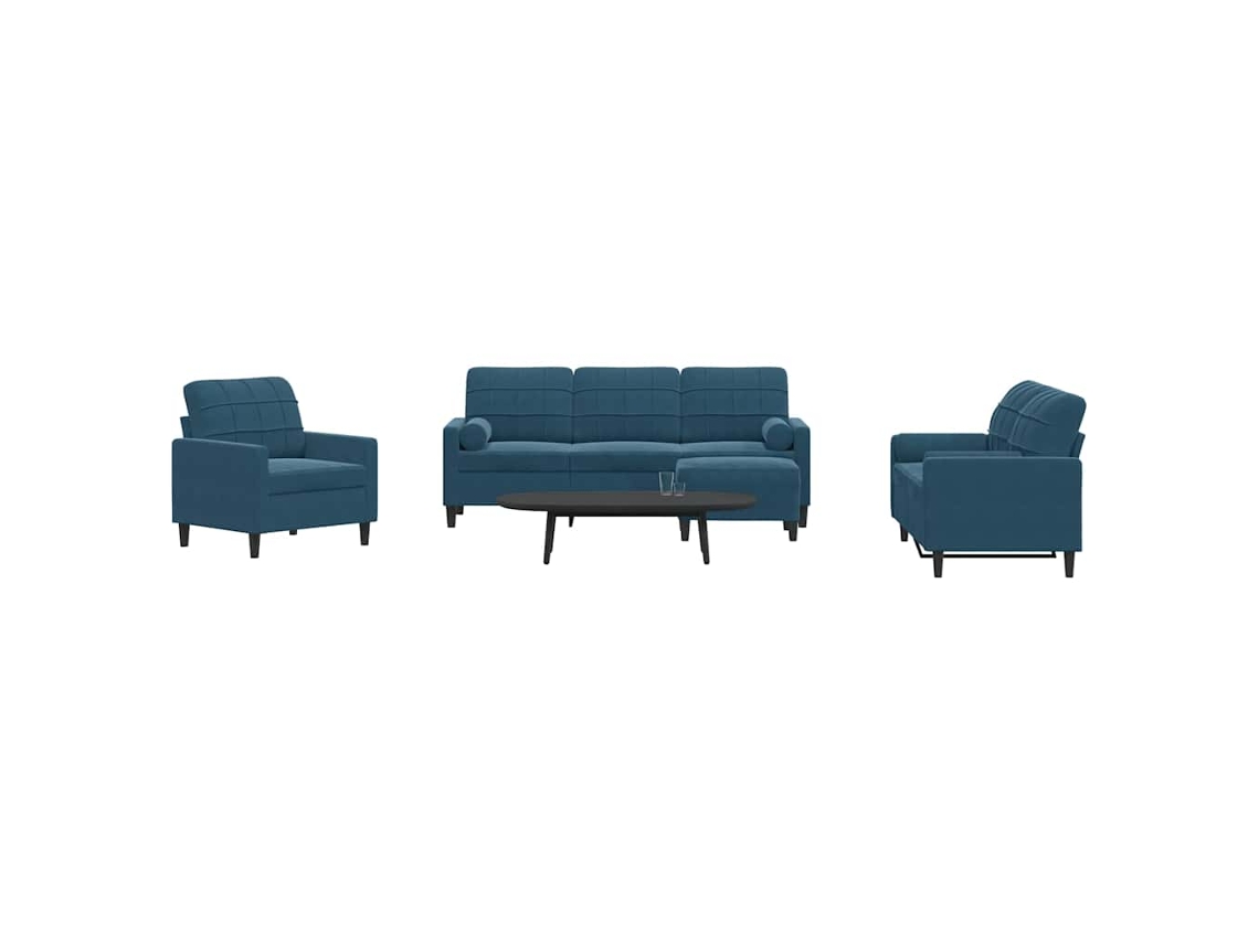 Vidaxl 4 Pcs Conjunto De Sofás Com Almofadões E Rolos Veludo Azul