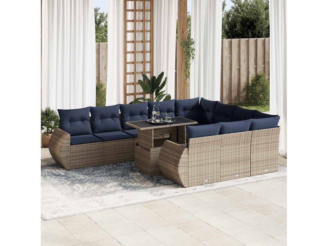 Vidaxl 11 Pcs Conjunto Sofás De Jardim C/ Almofadões Vime Pe/acácia