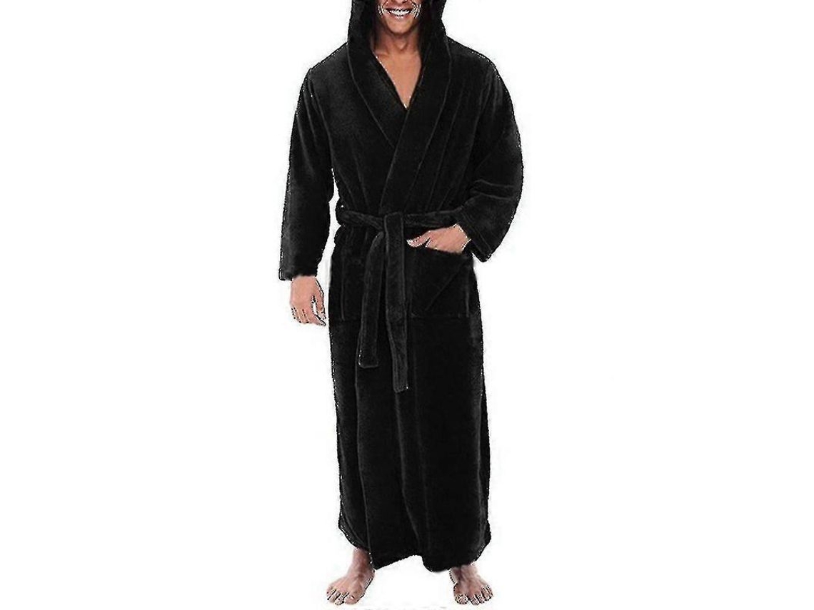 Jaqueta longa polar com capuz Batina para uso em casa no inverno, tamanho 3XL, preta.