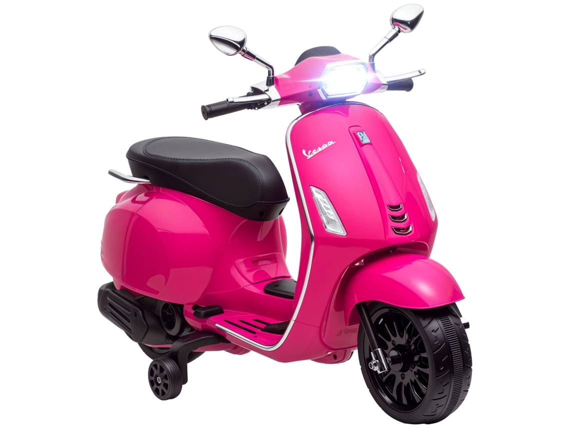 Motocicleta Elétrica para Crianças +3 Anos com Licença Vespa com Luz Usb Mp3 Led Rádio Fm Velocidade 3 Km/h Carga 35kg Rosa Ge